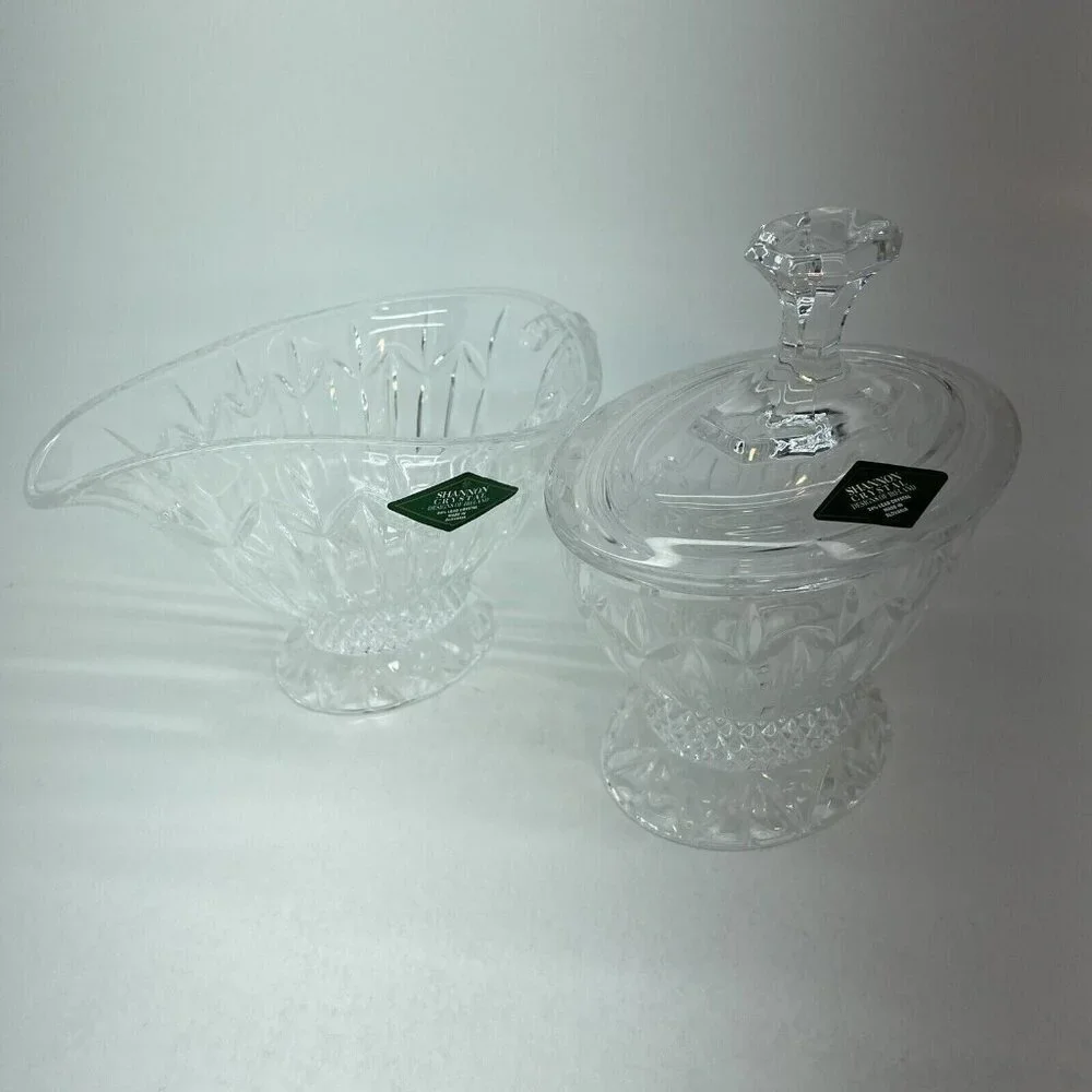 2PC Shannon Crystal OLIMPIA Creamer And Sugar Bowl w/Lid 